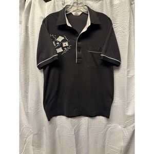 Vintage 80s Gabicci Men's‎ Cotton Poly Black Bowlers Polo Retro Embroidered M